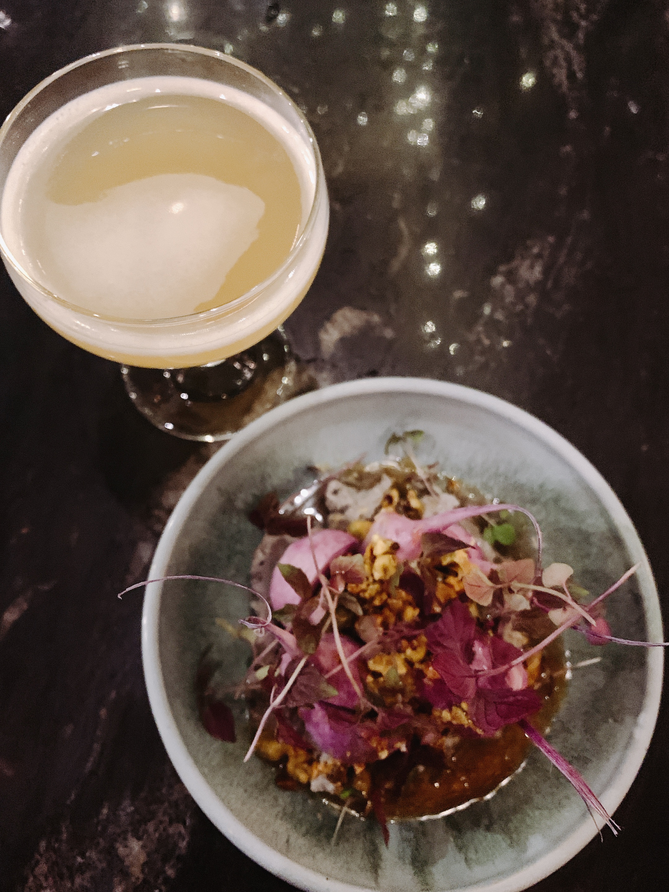 a radish dish and a cocktail