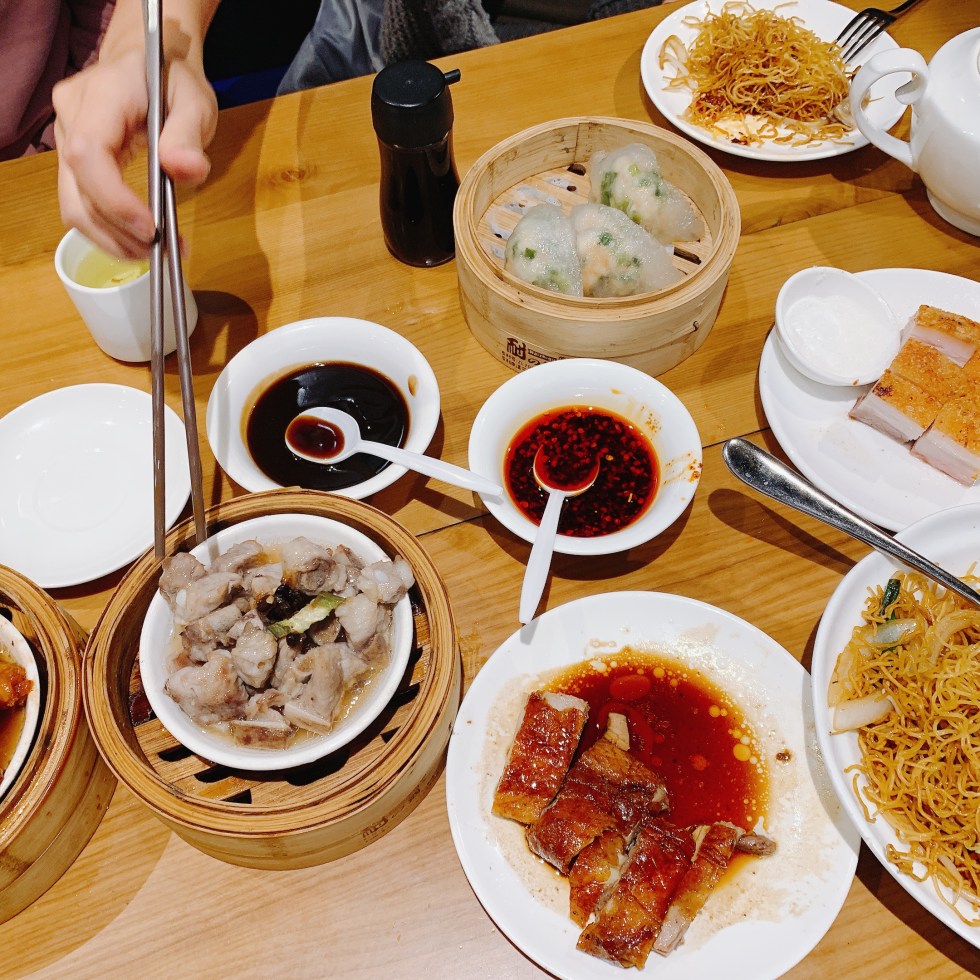 plates of various noodles and dumplings