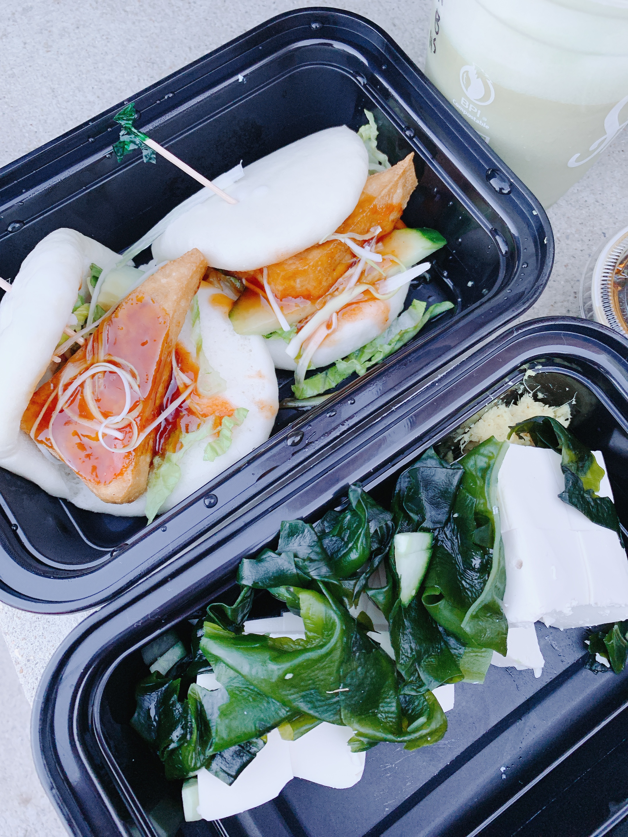 veggie bao and tofu seaweed salad