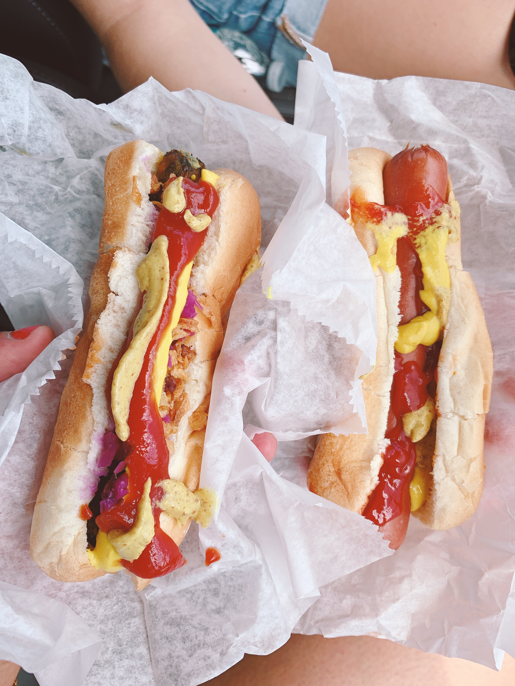 vegan hot dog and regular hot dog